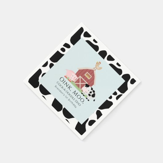 Boerderijdieren Barnyard Blue Boy Verjaardagspapie Servet (Hoek)