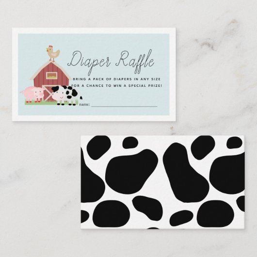 Boerderijdieren Barnyard Blue Diaper Raffle Ticket Informatiekaartje (Voorkant / Achterkant)