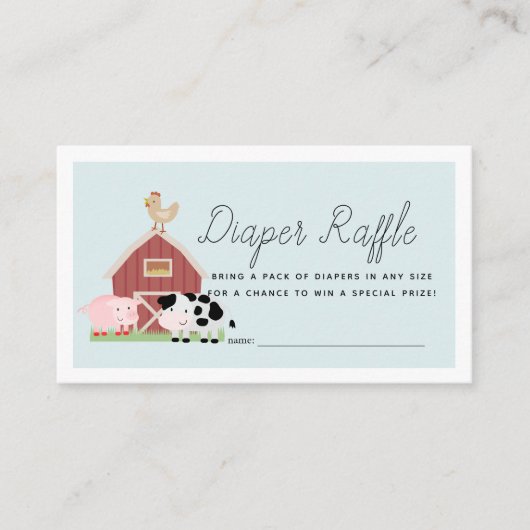 Boerderijdieren Barnyard Blue Diaper Raffle Ticket Informatiekaartje (Voorkant)
