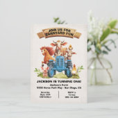 Boerderijdieren Barnyard Blue Tractor Verjaardag Kaart (Staand voorkant)