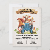 Boerderijdieren Barnyard Blue Tractor Verjaardag Kaart (Voorkant)