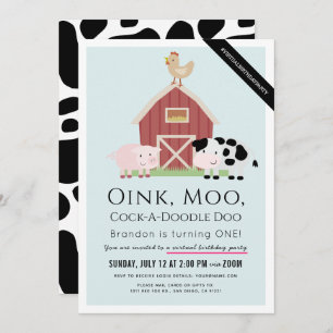 Boerderijdieren Barnyard Blue Virtual 1st Birthday Kaart