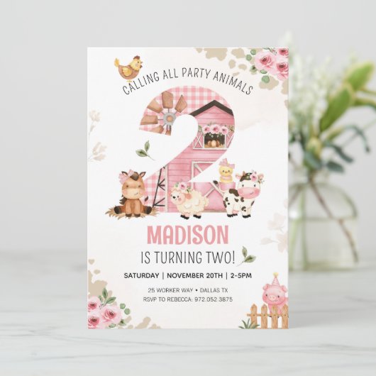 Boerderijdieren Barnyard BOERDERIJ VERJAARDAG Uitn Kaart (Staand voorkant)