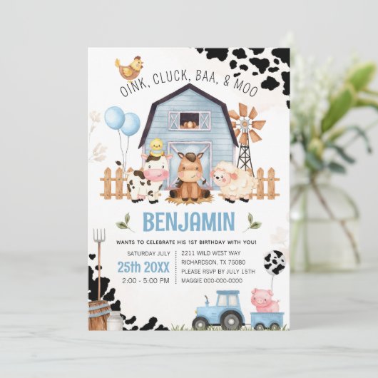 Boerderijdieren Barnyard BOERDERIJ VERJAARDAG Uitn Kaart (Staand voorkant)