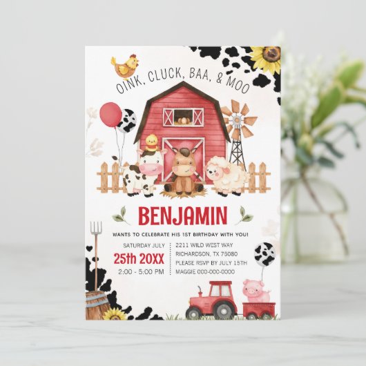 Boerderijdieren Barnyard BOERDERIJ VERJAARDAG Uitn Kaart (Staand voorkant)