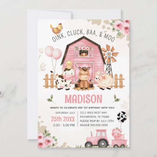 Boerderijdieren Barnyard BOERDERIJ VERJAARDAG Uitn Kaart (Voorkant)