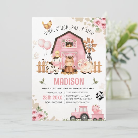 Boerderijdieren Barnyard BOERDERIJ VERJAARDAG Uitn Kaart (Staand voorkant)