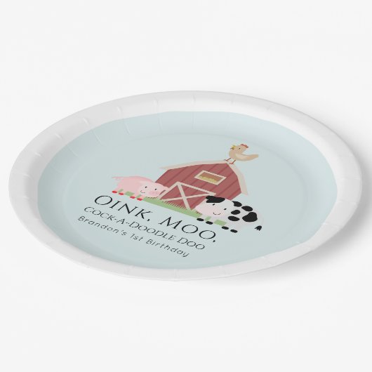 Boerderijdieren Barnyard Boy Blue Verjaardag Papieren Bordje (Gekanteld)