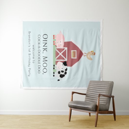 Boerderijdieren Barnyard Boy Blue Verjaardag Welko Wandkleed (In Situ (horizontaal))