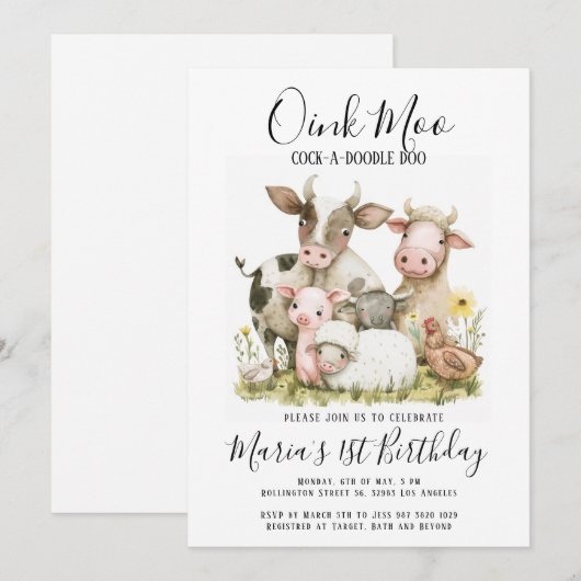 Boerderijdieren Barnyard Country Birthday Kaart (Voorkant / Achterkant)