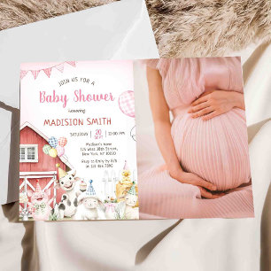 Boerderijdieren Barnyard Meisje Baby Shower Foto Kaart