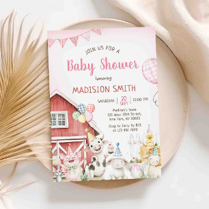 Boerderijdieren Barnyard Meisje Baby Shower Kaart