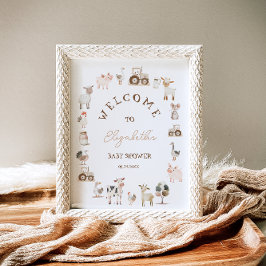 Boerderijdieren Barnyard Neutral Baby shower Welko Poster