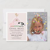 Boerderijdieren Barnyard Pink Girl Foto Verjaardag Kaart (Voorkant)