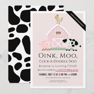 Boerderijdieren Barnyard Pink Girl Virtuele verjaa Kaart