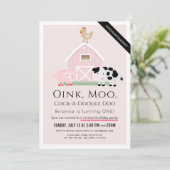 Boerderijdieren Barnyard Pink Virtual 1st Birthday Kaart (Staand voorkant)