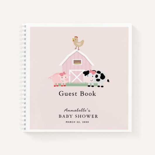 Boerderijdieren Barnyard Roze Baby shower Gastenbo Notitieboek