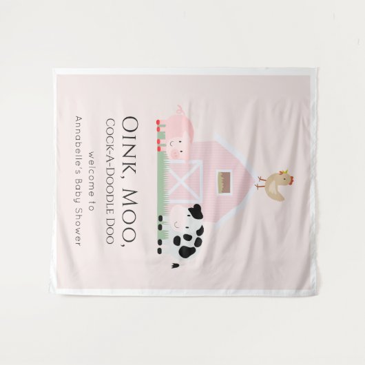 Boerderijdieren Barnyard Roze Baby Shower Welkom Wandkleed (Voorkant (horizontaal))
