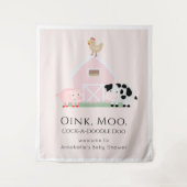 Boerderijdieren Barnyard Roze Baby Shower Welkom Wandkleed (Voorkant)