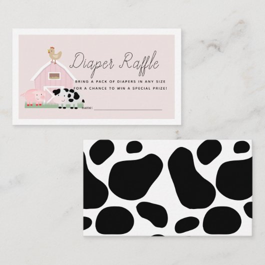 Boerderijdieren Barnyard Roze Luier Raffle Ticket Informatiekaartje (Voorkant / Achterkant)