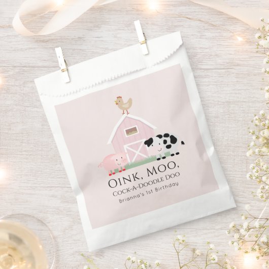 Boerderijdieren Barnyard Roze Meisje Verjaardag Fa Bedankzakje (Geknipt)
