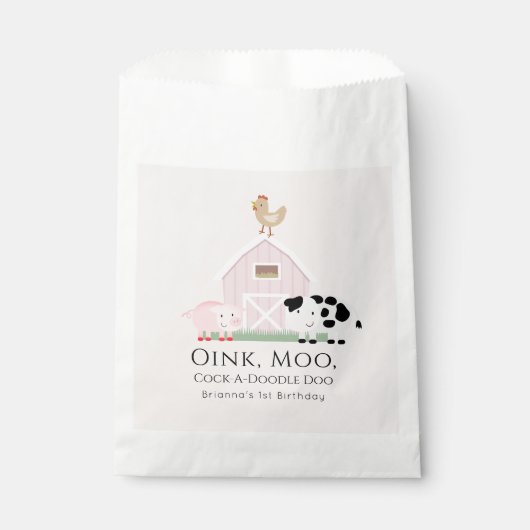 Boerderijdieren Barnyard Roze Meisje Verjaardag Fa Bedankzakje (Voorkant)