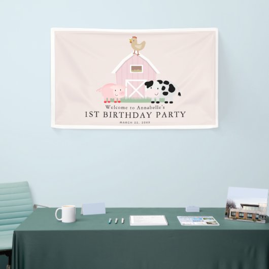 Boerderijdieren Barnyard Roze Meisje Verjaardag We Spandoek (Beurs)