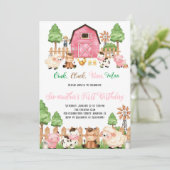 Boerderijdieren Barnyard Roze Meisje Verjaardagsfe Kaart (Staand voorkant)