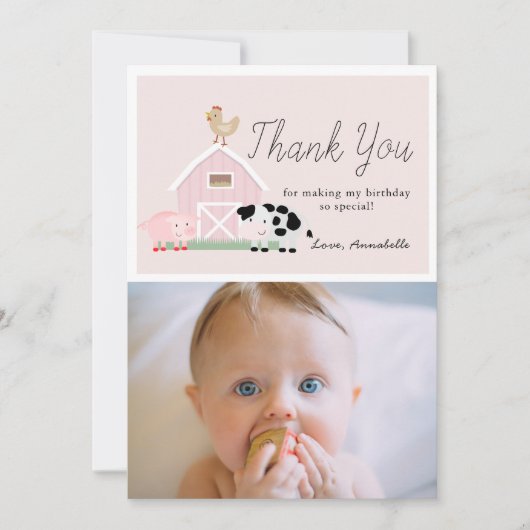 Boerderijdieren Barnyard Roze Verjaardag Bedankt C Kaart (Voorkant)