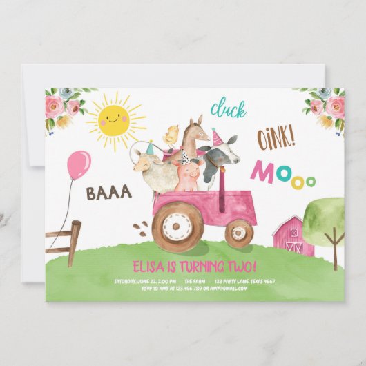 Boerderijdieren Barnyard Tractor Roze Boerderij Pa Kaart (Voorkant)