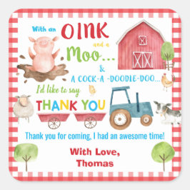 Boerderijdieren Barnyard Verjaardag Dank u Favor Vierkante Sticker