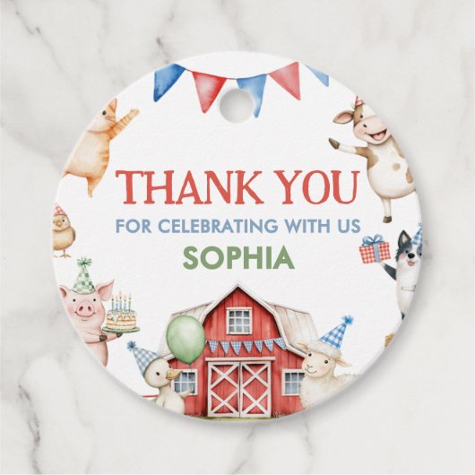 Boerderijdieren Barnyard Verjaardagsfeest Ronde Bedankjes Labels (Voorkant)