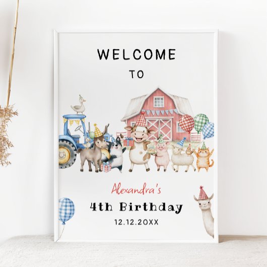 Boerderijdieren Barnyard Verjaardagsfeest Welkom Poster