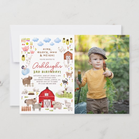 Boerderijdieren Barnyard verjaardagsfeestfoto Kaart (Voorkant)