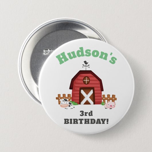 Boerderijdieren Barnyard Verjaardagsfeestje - GLS Ronde Button 7,6 Cm (Voorkant /achterkant)