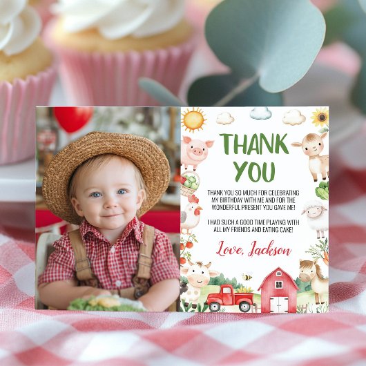 Boerderijdieren Barnyard Verjaardagsfoto Bedankkaart