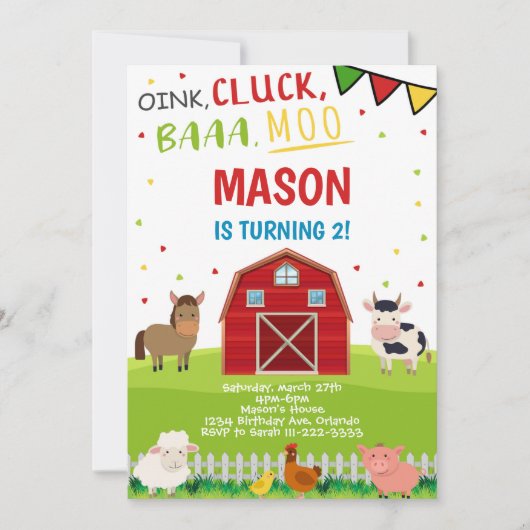 Boerderijdieren Barnyard Verjaardagsuitnodiging Kaart (Voorkant)