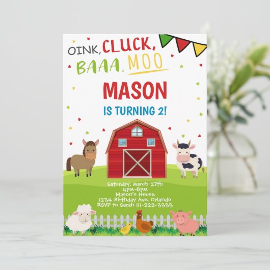 Boerderijdieren Barnyard Verjaardagsuitnodiging Kaart (Staand voorkant)