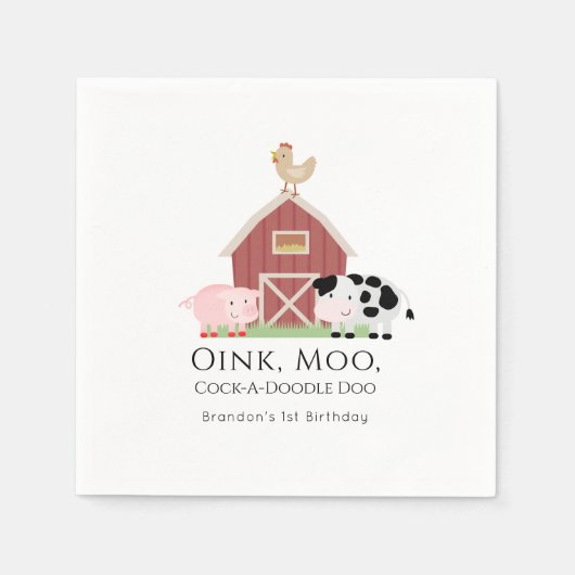 Boerderijdieren Barnyard White Birthday Paper Servet (Voorkant)