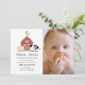 Boerderijdieren Barnyard White Foto 1e verjaardag Kaart (Staand voorkant)