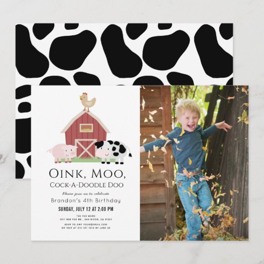 Boerderijdieren Barnyard White Foto Verjaardag Kaart (Voorkant / Achterkant)