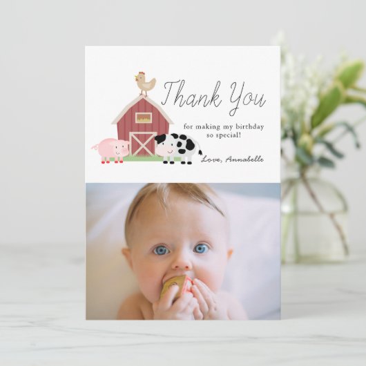Boerderijdieren Barnyard Witte Verjaardag Dank u Kaart (Staand voorkant)