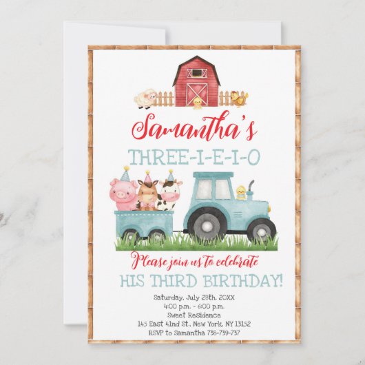 Boerderijdieren Blauw Jongen Barnyard Verjaardagsf Kaart (Voorkant)