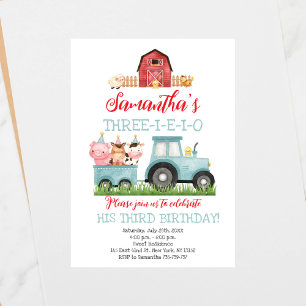 Boerderijdieren Blauw Jongen Barnyard Verjaardagsf Kaart