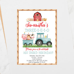 Boerderijdieren Blauw Jongen Barnyard Verjaardagsf Kaart