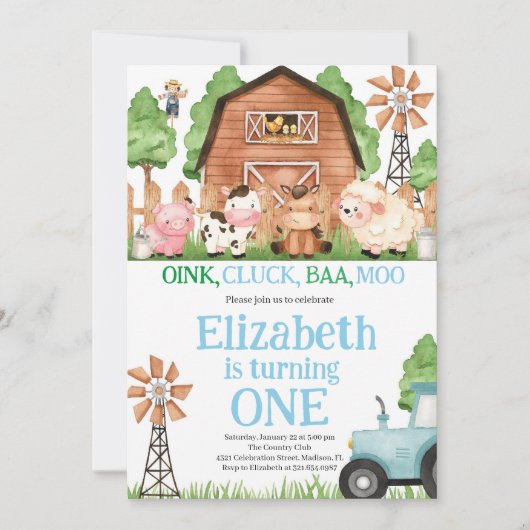 Boerderijdieren Blauw Jongen Barnyard Verjaardagsf Kaart (Voorkant)