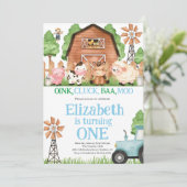 Boerderijdieren Blauw Jongen Barnyard Verjaardagsf Kaart (Staand voorkant)