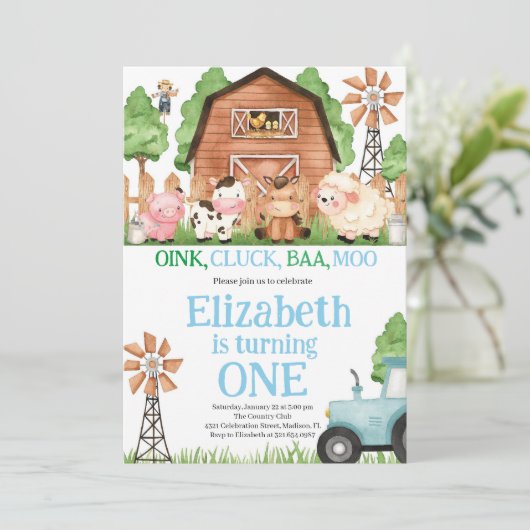 Boerderijdieren Blauw Jongen Barnyard Verjaardagsf Kaart (Staand voorkant)