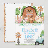 Boerderijdieren Blauw Jongen Barnyard Verjaardagsf Kaart (Voorkant / Achterkant)