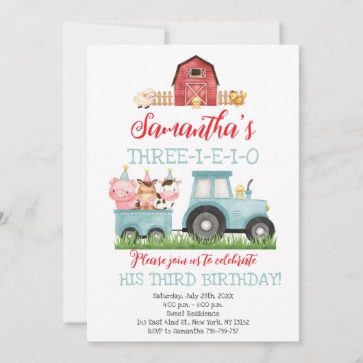 Boerderijdieren Blauw Jongen Barnyard Verjaardagsf Kaart (Voorkant)